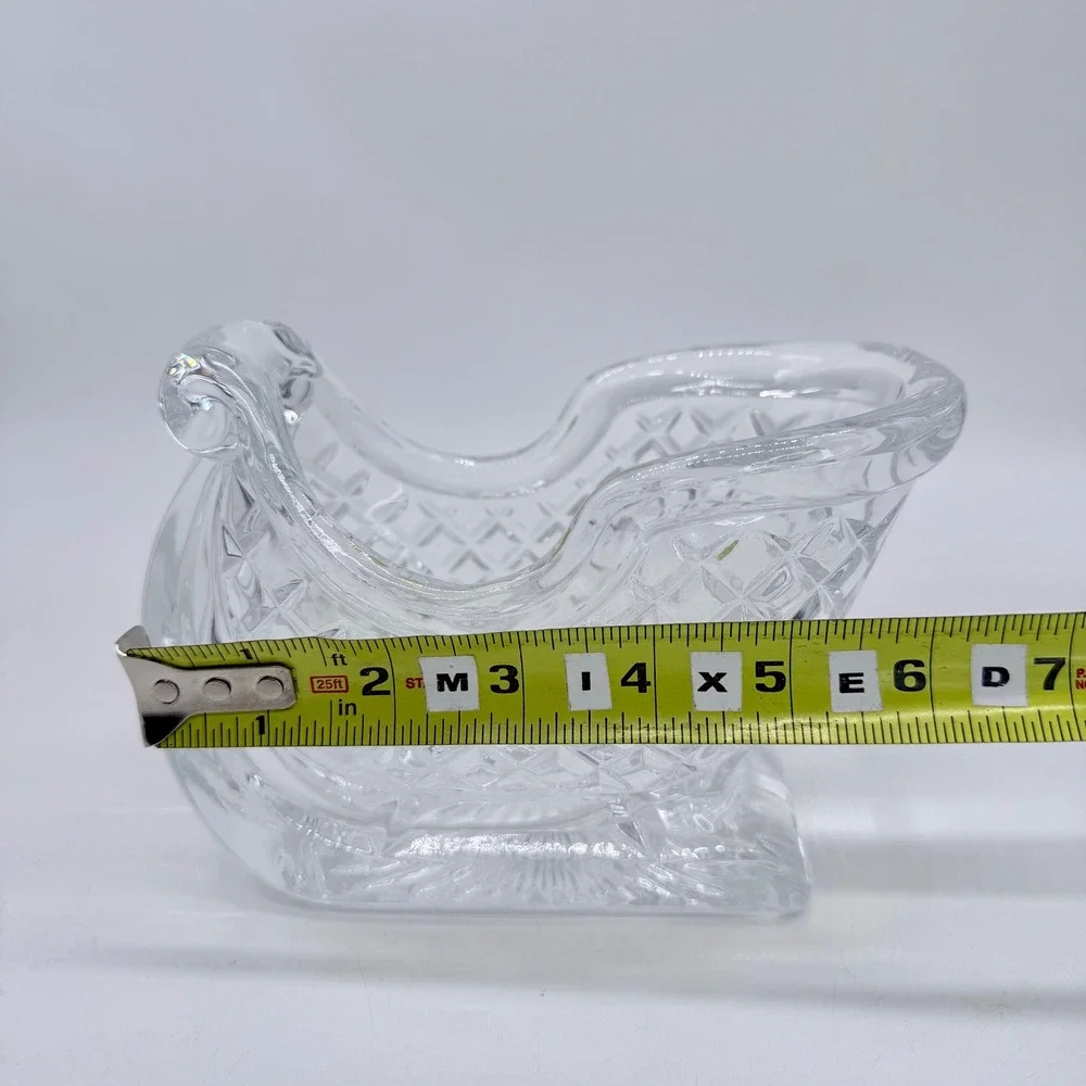 Clear Crystal Glass Christmas Sleigh Dish Diamond Quilted Holiday Candy‎ Bowl